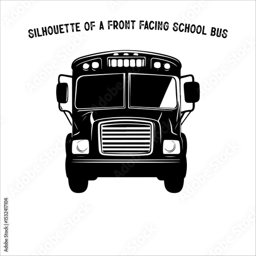 Front View Silhouette of Classic School Bus Illustration.