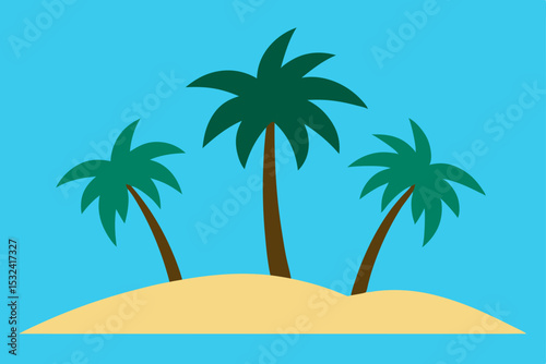 Tropical Paradise Three Palm Trees on a Sandy Island
