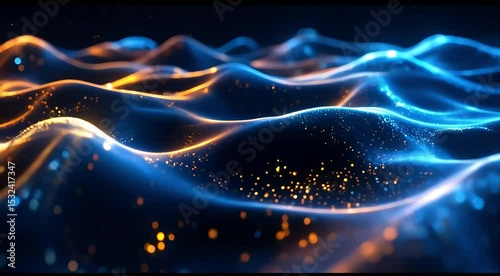 A digital ocean of liquid light undulating and forming complex organic patterns, pulsing and glowing as it moves