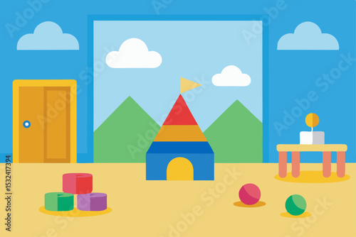 Colorful Playroom Illustration A Bright and Fun Play Space for Kids