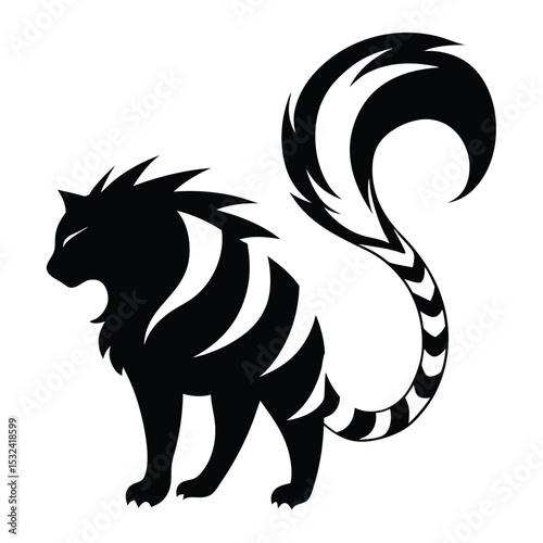 Black and white wolf tribal tattoo design with a lion head, blending wild animal illustration with decorative art and symbolic wildlife
