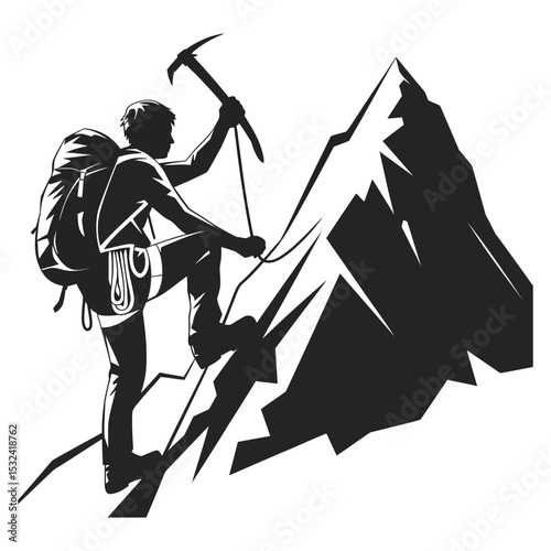 "Summit Spirit – Mountaineer Silhouette Vector for Adventure Design"

