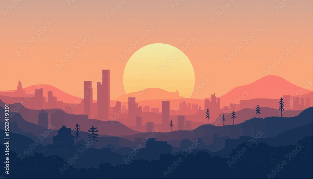 Obraz premium City skyline at sunset vector illustration