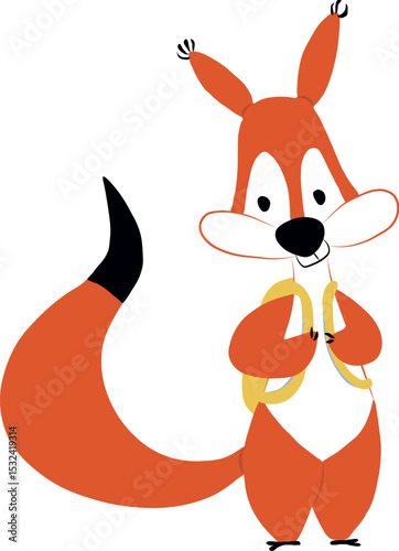 Funny squirrel with a backpack. Children's illustration. Mascot. Vector. Isolated on white background