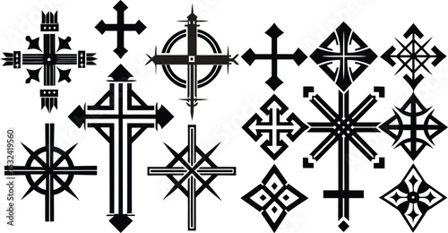 Collection of Diverse Cross illustation Designs  A Variety of Religious and Symbolic Crosses