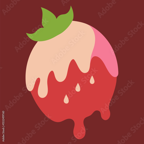 Melted strawberry cream on chocolate cream colorful background.