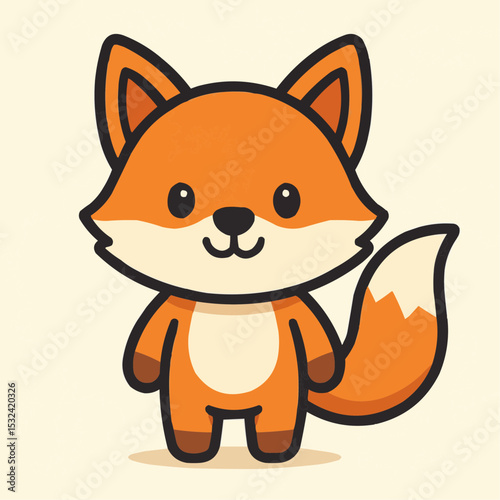 A cute, funny cartoon cat and fox, with fluffy orange fur and a bushy tail, are smiling in a whimsical vector illustration perfect for a fun comic clip art drawing of a baby animal mammal in nature