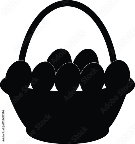 Basket of eggs – black silhouette on white background