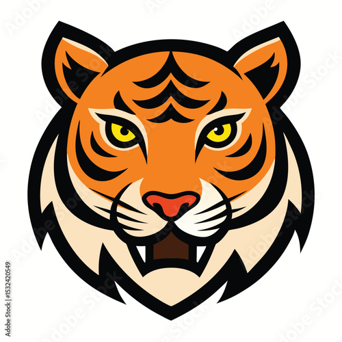 Roaring tiger head vector illustration featuring a wild striped feline predator