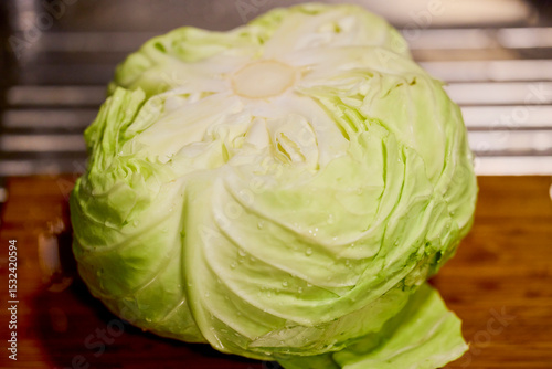 fresh white cabbage with water drops on it