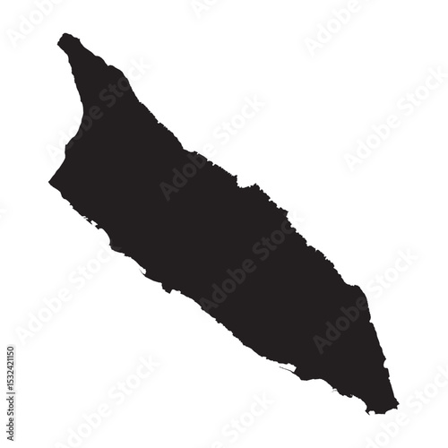 Silhouette map of Aruba showcasing its island outline in a minimalist black design for travel or educational use