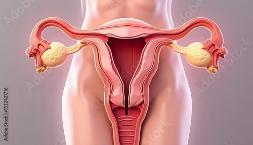 Female Reproductive System Diagram Showing Anatomy and Organ Structure Illustration