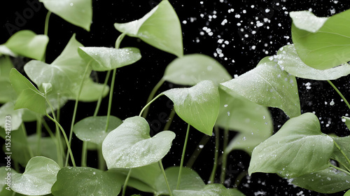 translucent leaves and light particles forming an abstract botanical universe