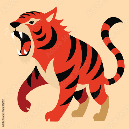 Striped tiger cartoon vector illustration of a wild cat head, a symbol of nature's predatory wildlife