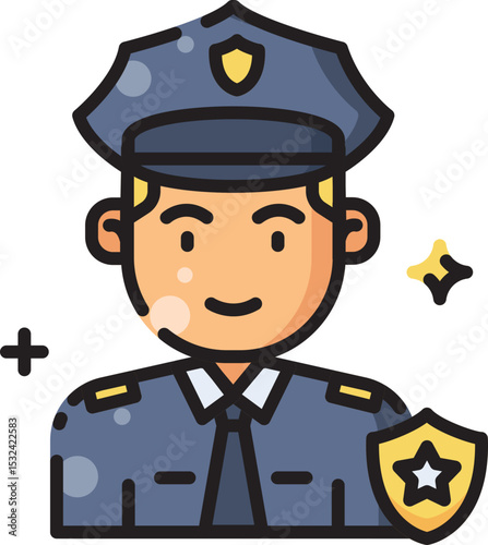 Policeman vector icon with uniform and badge, suitable for law enforcement, authority symbols, and public safety visuals.