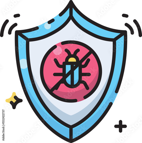 Glossy vector icon of antivirus shield, perfect for cybersecurity interfaces, applications, or secure technology-related designs.