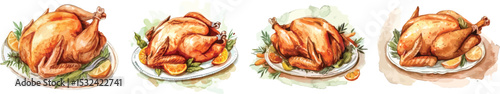 Roasted Turkey Vector Illustration on White Background.