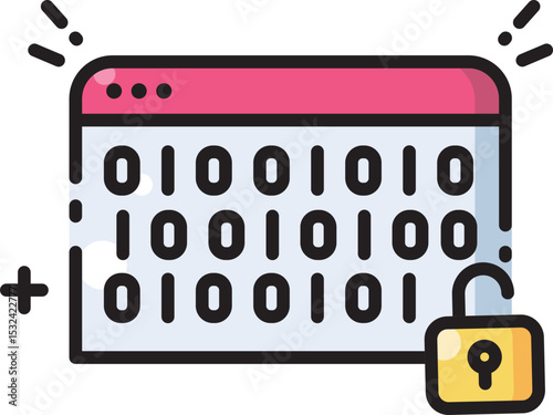 Encrypted window vector icon with padlock, useful for data protection, private browsing, and secure digital content indicators.