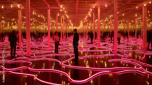 made of glowing neon walls and shifting patterns of color
