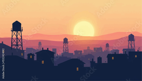 Silhouette of a city during sunset