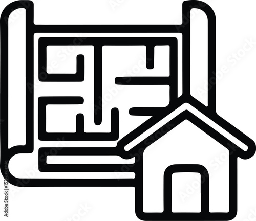Home blueprint and construction tools icons in minimalist black and white design. eps 10