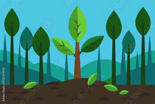 New Growth A Sapling Emerging in the Forest - Illustration of Nature's Renewal