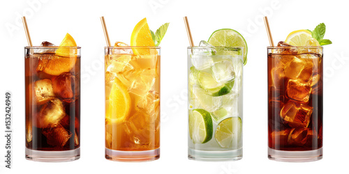 Realistic cocktail collection isolated on white vibrant colors 4k