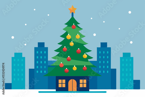 Urban Christmas A Cityscape Christmas Tree Illustration