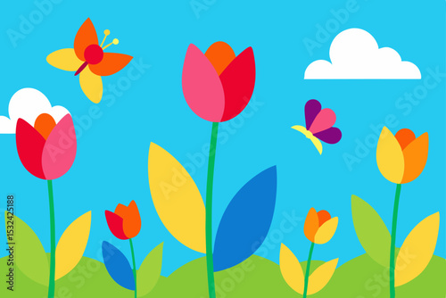 Vibrant Spring Tulips and Butterflies A Colorful Celebration of Nature's Beauty