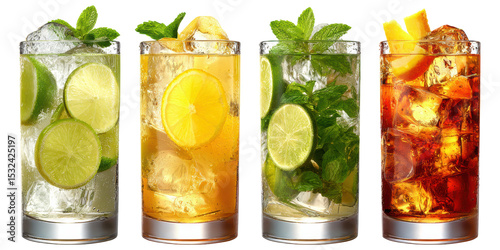 Realistic cocktails isolated on white background with clipping paths