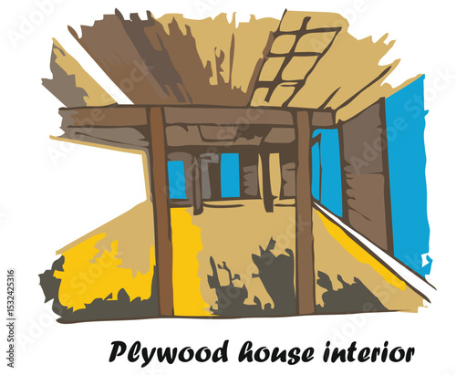 Plywood house interior.eps