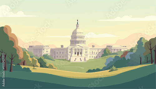 Capitol building in Washington DC cartoon