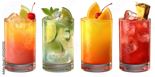 Cocktail Collection Realistic Vibrant FrontFacing White Background Clean Design