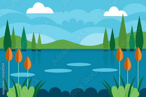 Serene Lakeside Vista Calm Waters, Lush Greenery, and Tranquil Mountains