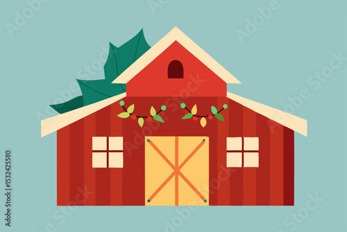 Rustic Christmas Barn Festive Farm Illustration