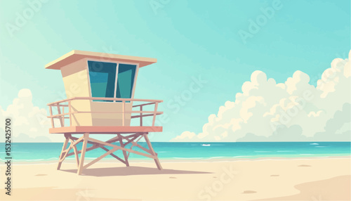 Lifeguard tower on beach scene