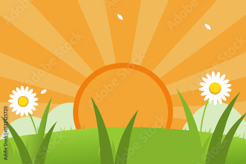 Sunrise Meadow A Springtime Illustration of Daisies and Sunshine