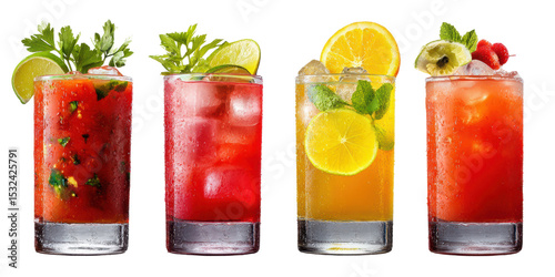Realistic cocktails with bright colors on white background isolated