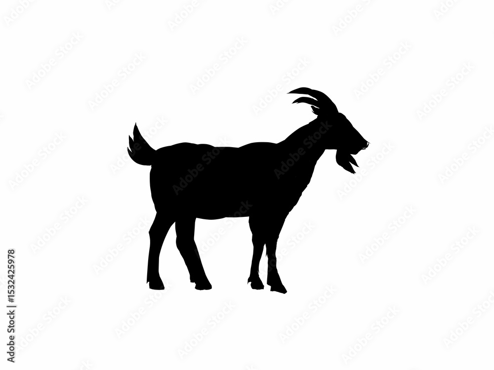 Fototapeta premium Vector silhouette of a goat. Silhouette of a goat standing in profile on a white background. 