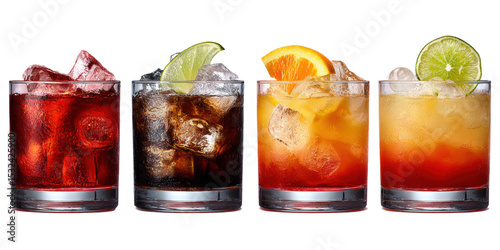 Realistic Cocktails on White Background Black Russian Daiquiri Negroni Tequila Sunrise