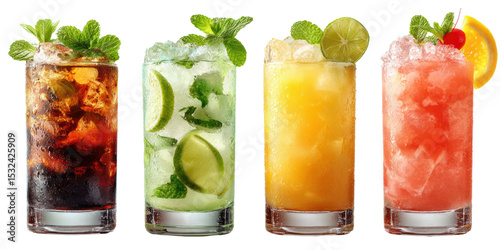 Realistic cocktail set isolated on white background with clipping paths