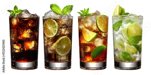 Realistic cocktail set isolated on white background vibrant colors