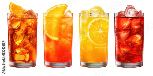 Realistic cocktails isolated with vibrant colors front view 4k
