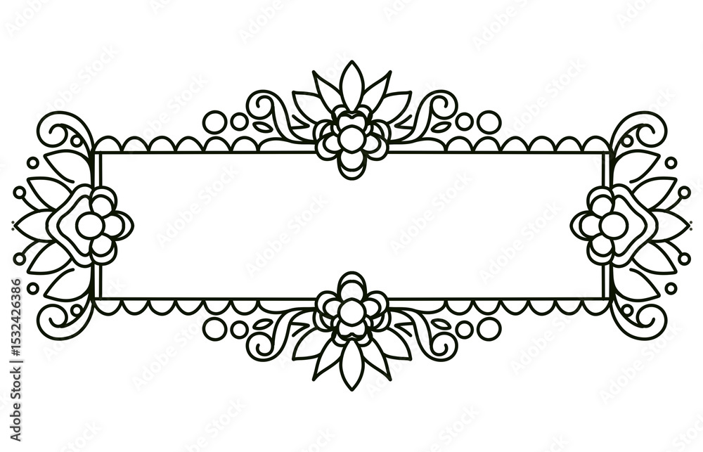 Fototapeta premium Flower Border Design with Black and White Ornament Details