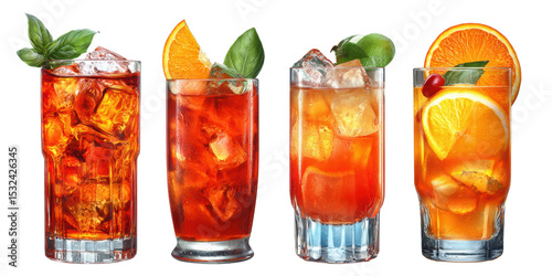 Realistic Cocktails on White Background All Elements Visible 4k