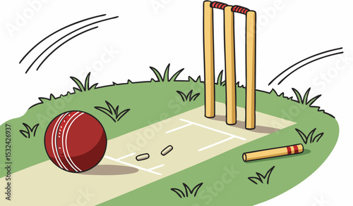 colofull scene  Cricket stumps and bails hit by a ball              