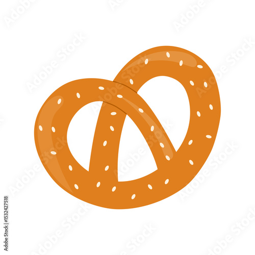 Salty pretzel with sesame seeds. Vector illustration isolated on a white background. Golden-brown, twisted baked snack, perfect for bakery, Oktoberfest, or food-related design projects.