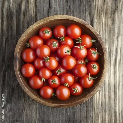 Fresh Red Cherry Tomatoes in Wooden Bowl, Rustic Food Photography