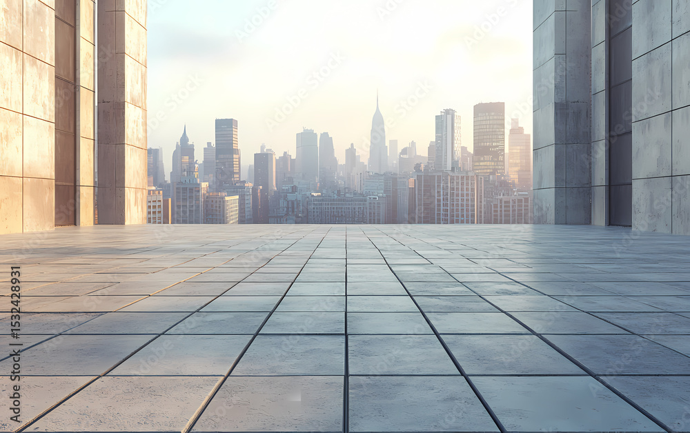 Fototapeta premium Empty Plaza with Cityscape View