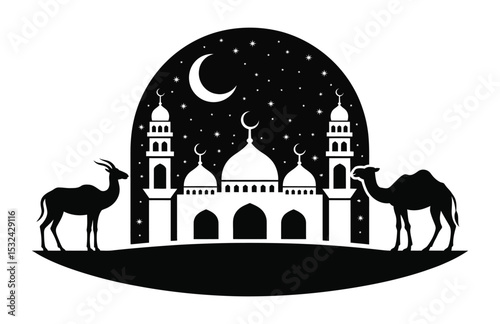 "Eid al-Adha Qurban – Flat Vector Illustration of Festive Celebration"

